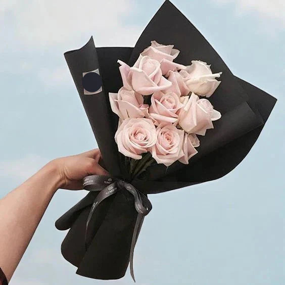 Elegant Peach Rose Bouquet in Black Matte Wrap