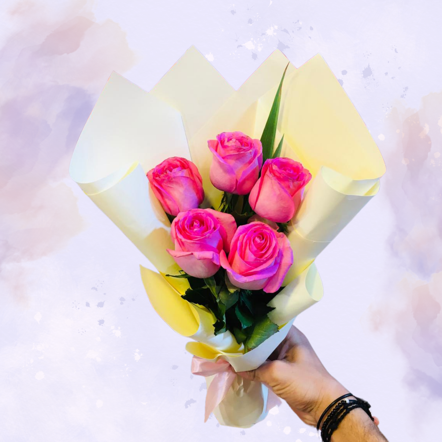 5 Pink Rose Hand-Tied Bouquet