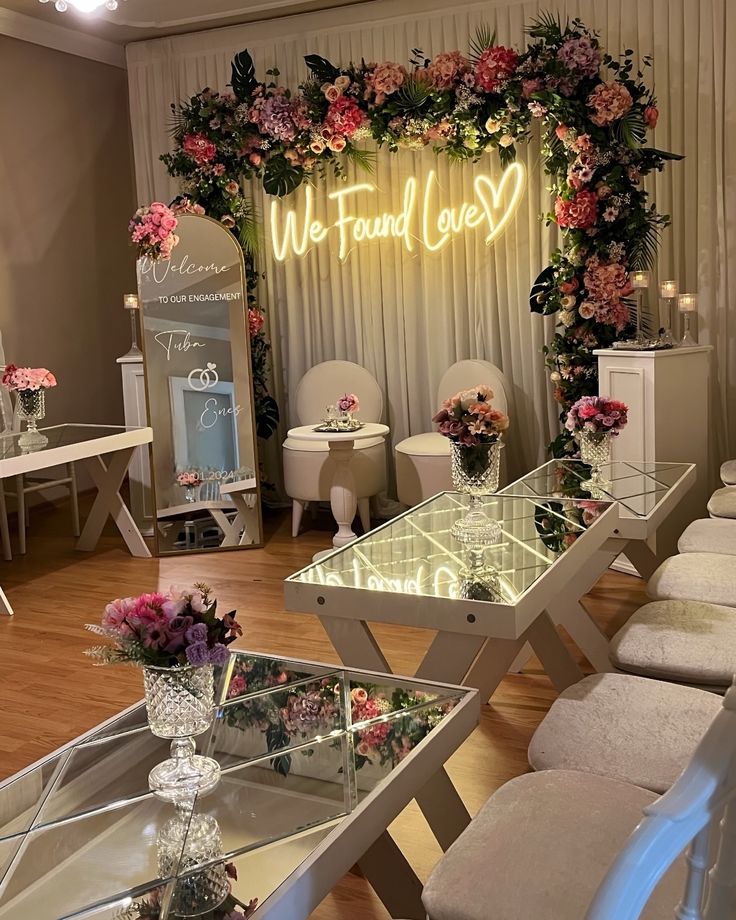 “We Found Love” Floral Backdrop & Engagement Decor Set