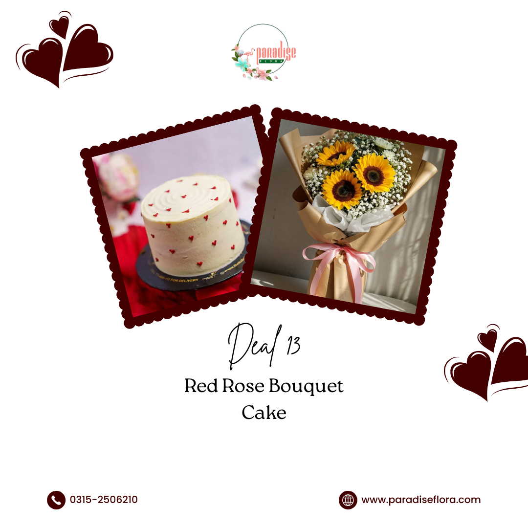 Sunflower Bouquet with Heart Sprinkle Cake