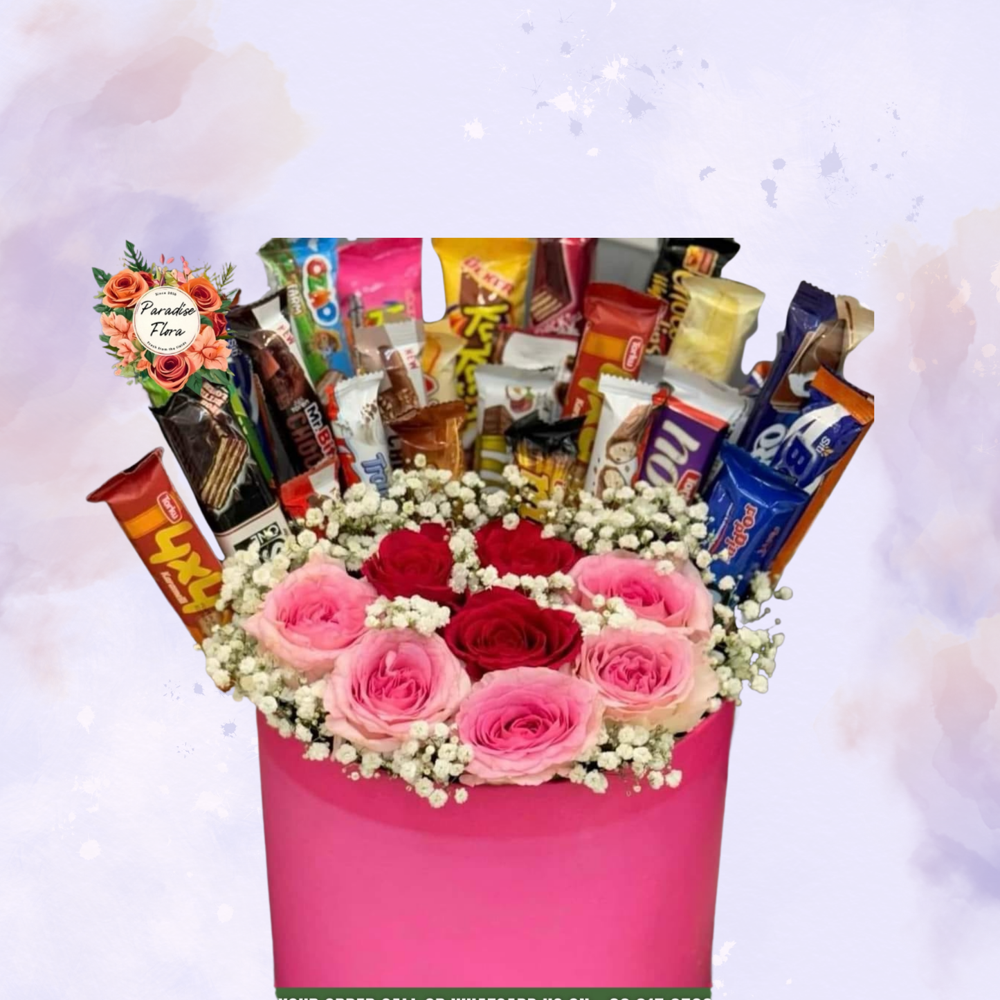 Red & Pink Rose Box with Assorted Chocolate Treats