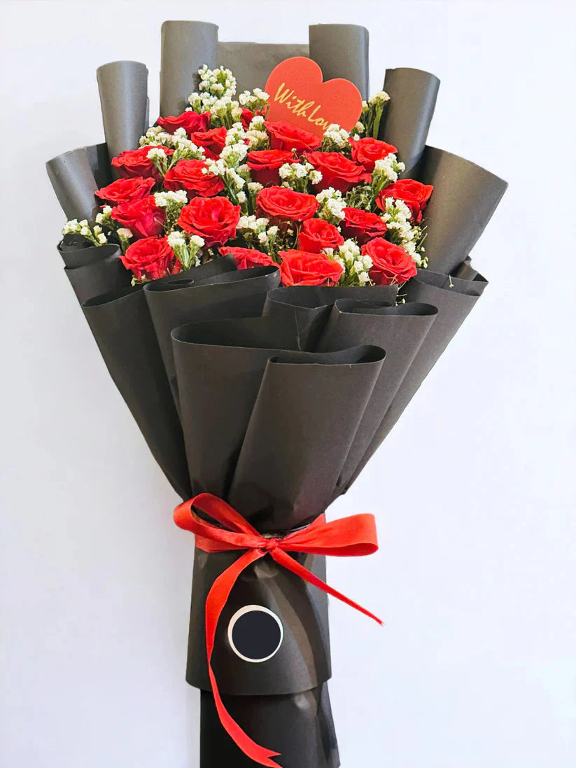 Elegant Red Rose Bouquet in Black Premium Wrapping