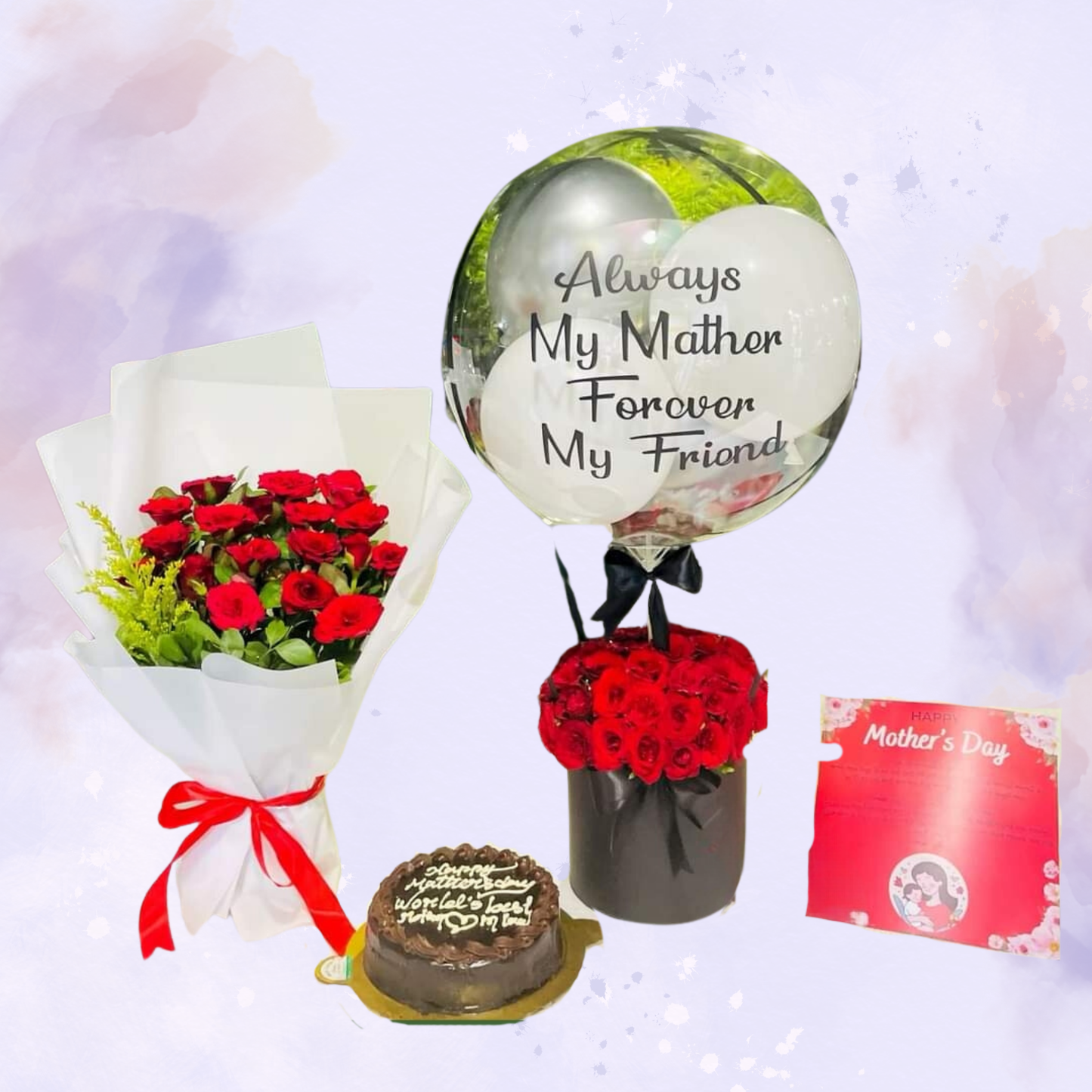 Mother’s Day Red Rose Combo with Chocolate Cake and Balloon