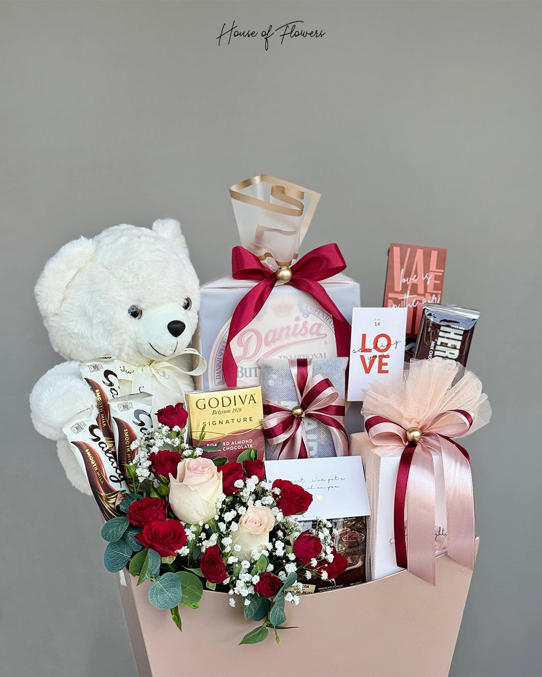 Premium Rose & Chocolate Gift Hamper with White Teddy Bear