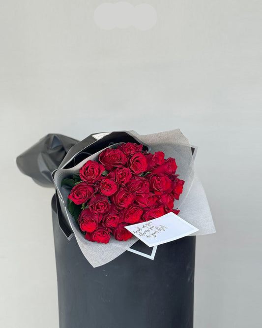 Premium Deep Red Rose Bouquet in Signature Black Wrap