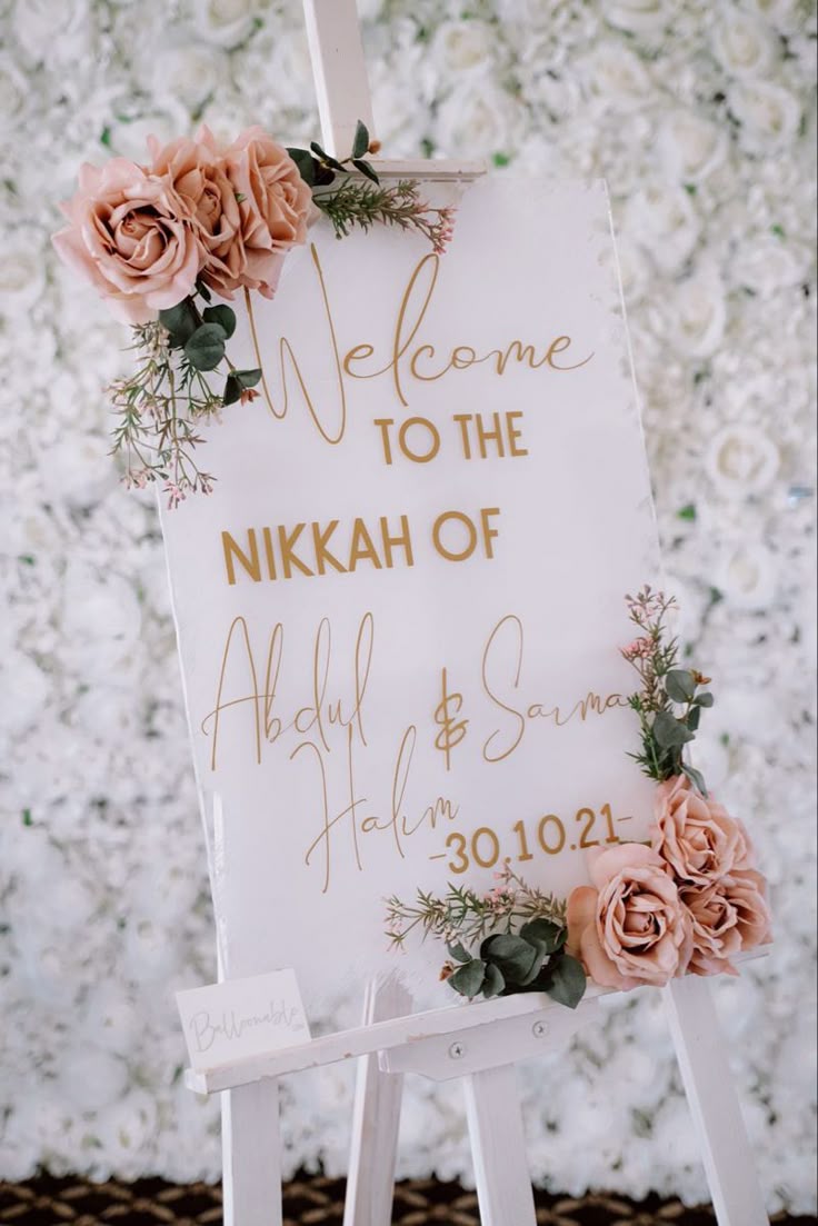Elegant Acrylic Nikkah Welcome Sign with Blush Roses