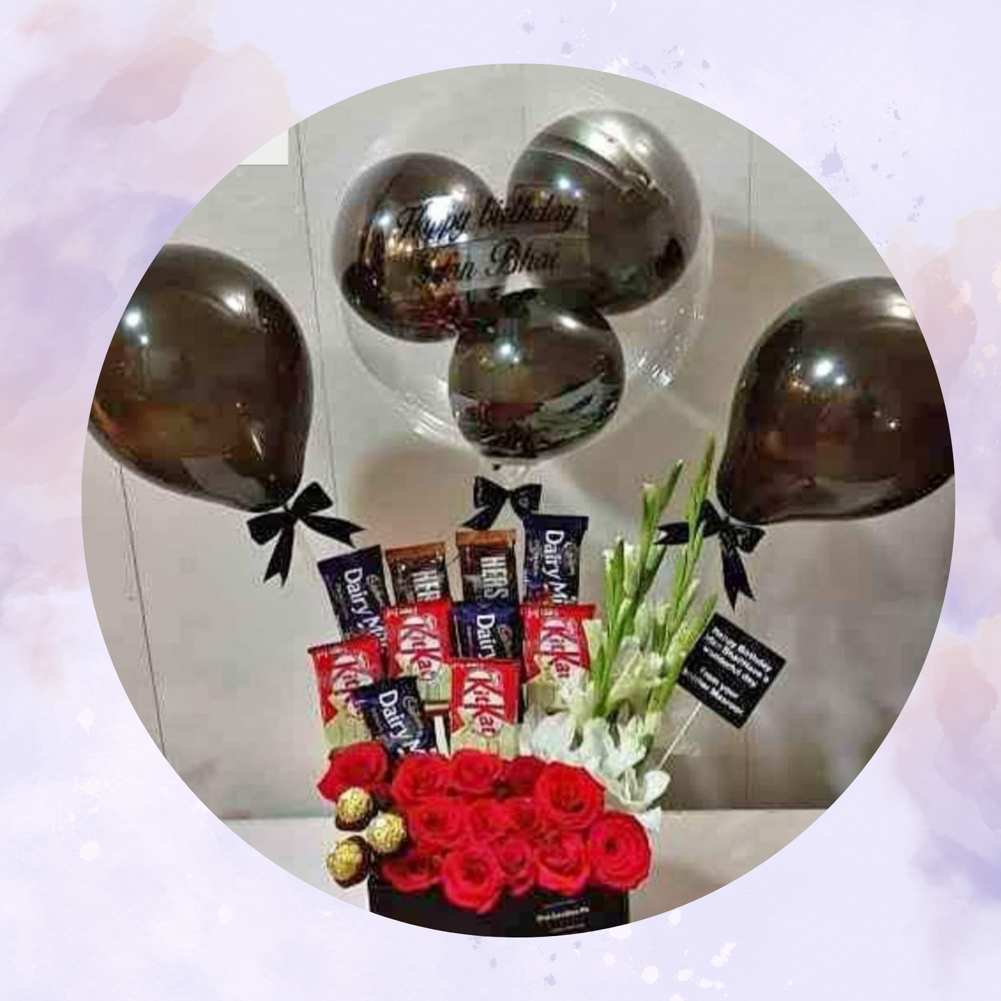 Elegant Red Rose & Mixed Chocolate Box with Chrome Balloons