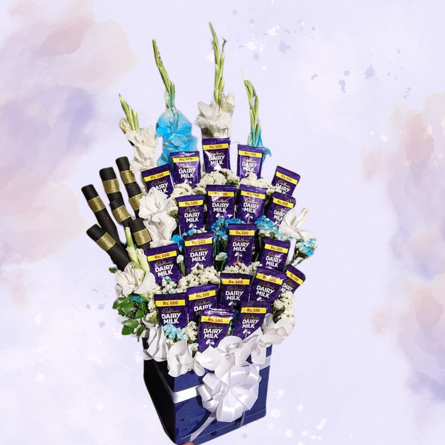 Gladiolus and Dairy Milk Chocolate Mixed Box Arrangement