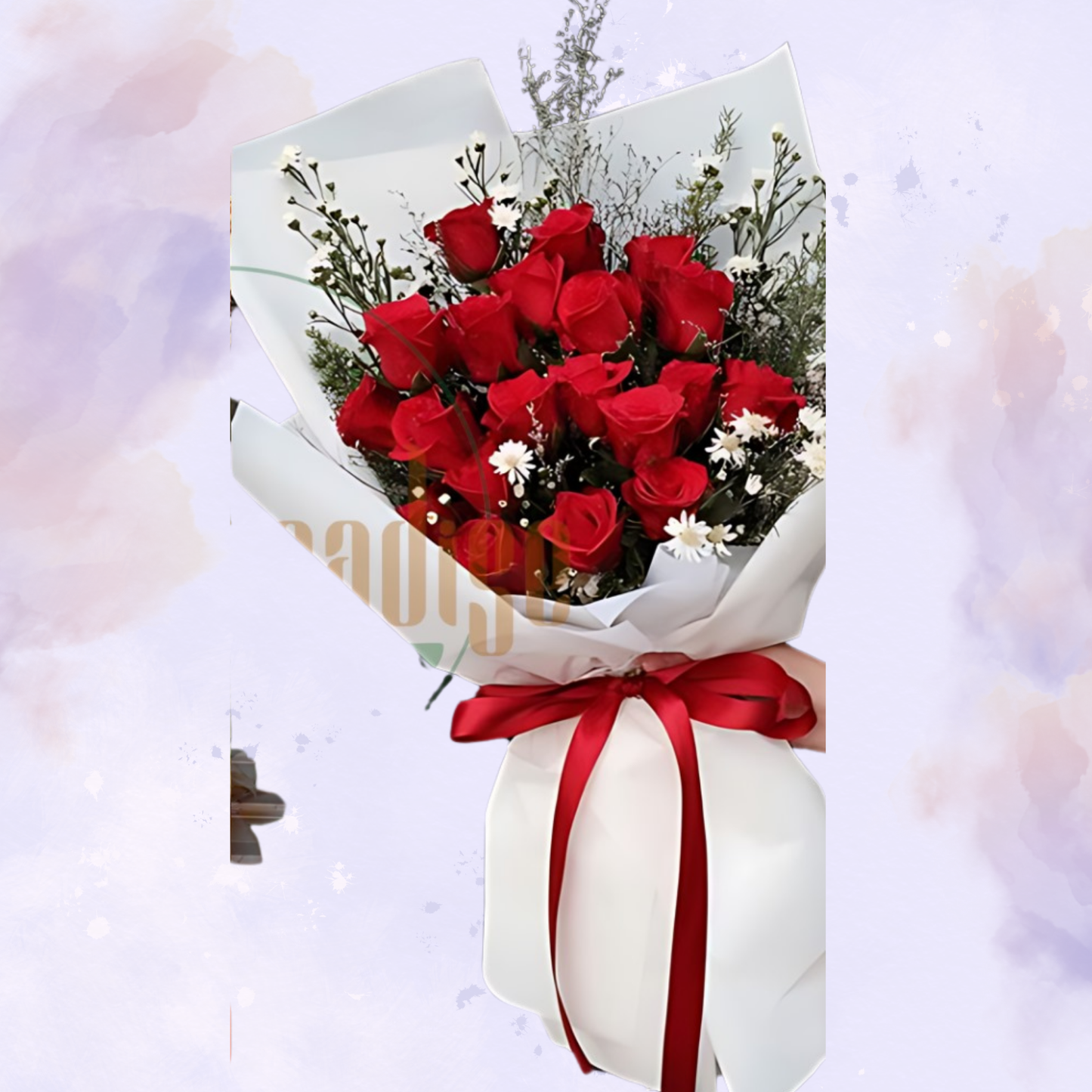 24 Red Roses Elegant Bouquet with White Fillers