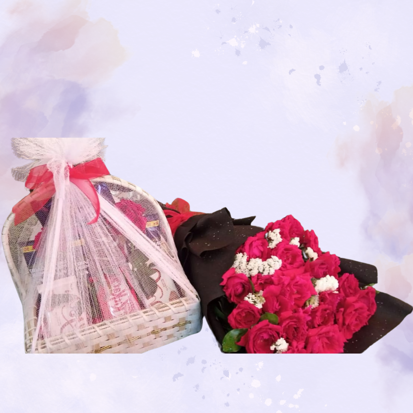 Red Roses Bouquet & Luxury Chocolate Gift Basket Combo