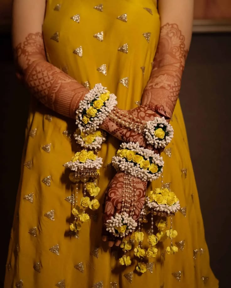 Handcrafted Yellow Rose & Pearl Floral Jewellery Set