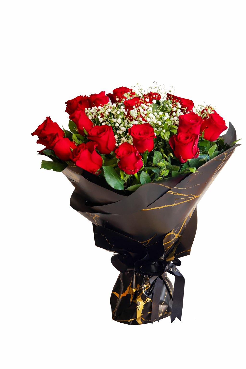 Elegant Red Rose Bouquet in Marble Black Wrap