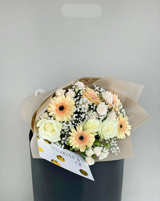 Peach Gerbera & White Rose "Eid Mubarak" Bouquet
