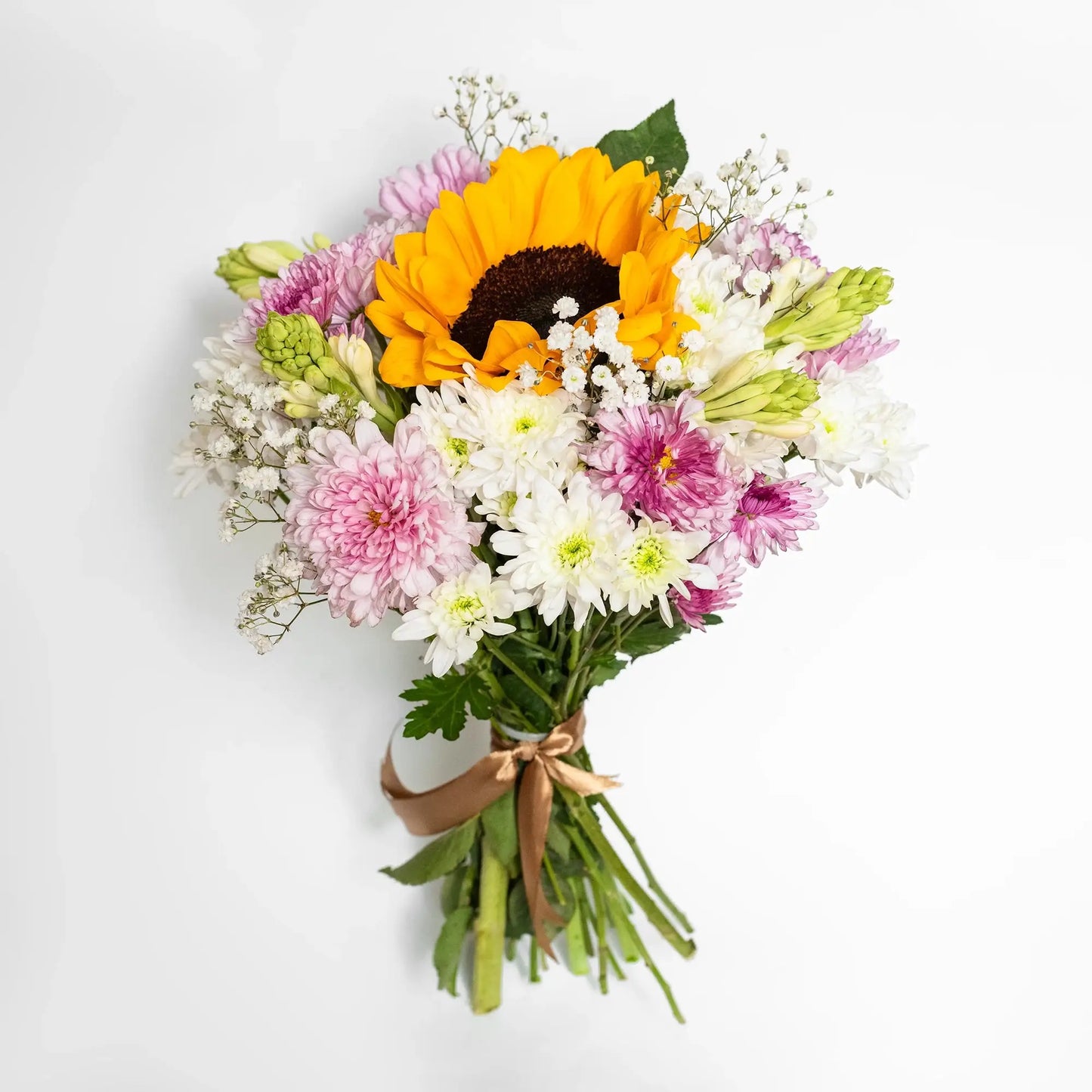 Sunflower and Pink Chrysanthemum Mixed Bouquet
