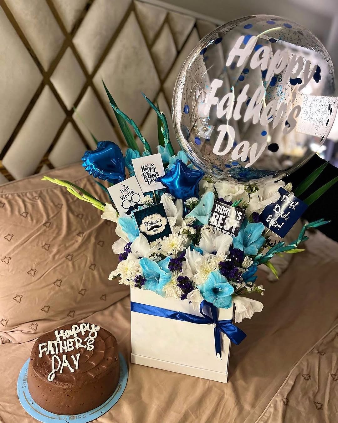 Fathers Day Flower Box with balloons & cake