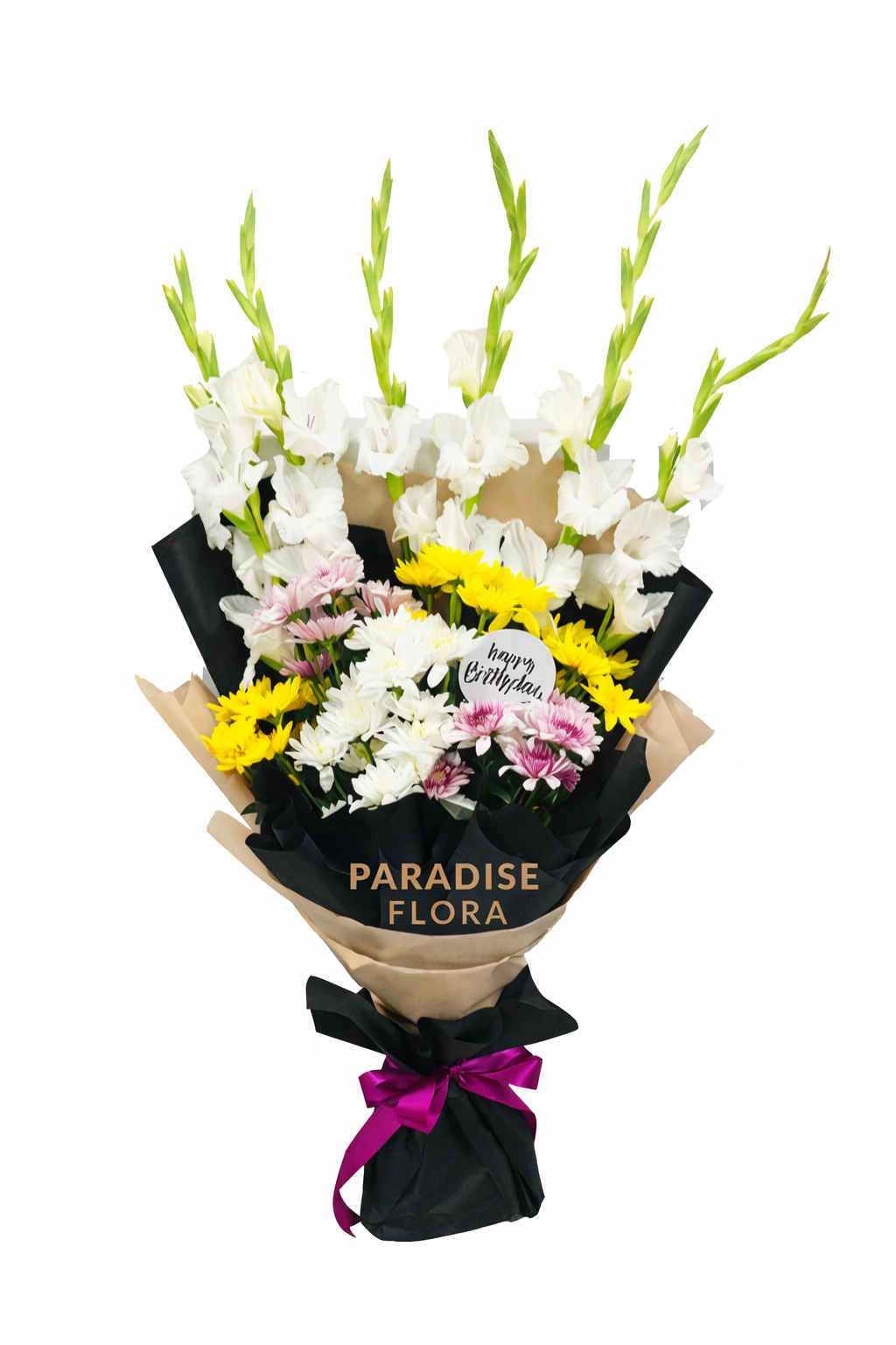 White Gladiolus and Mixed Chrysanthemum Birthday Bouquet