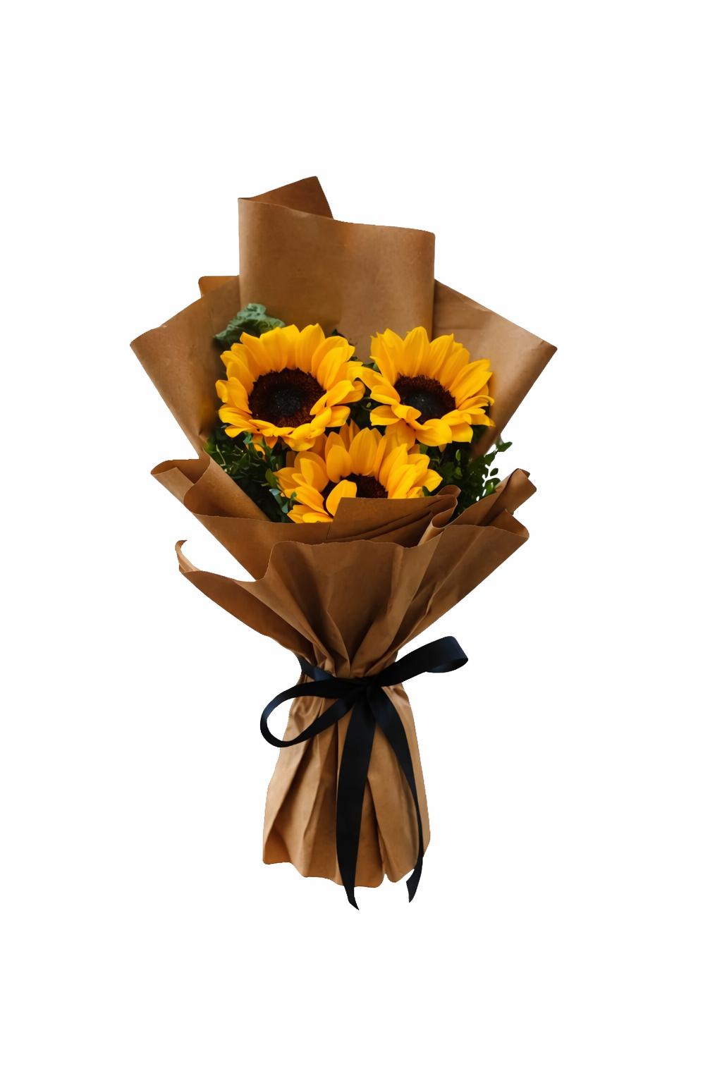 Radiant Trio Sunflower Bouquet in Rustic Kraft Wrap