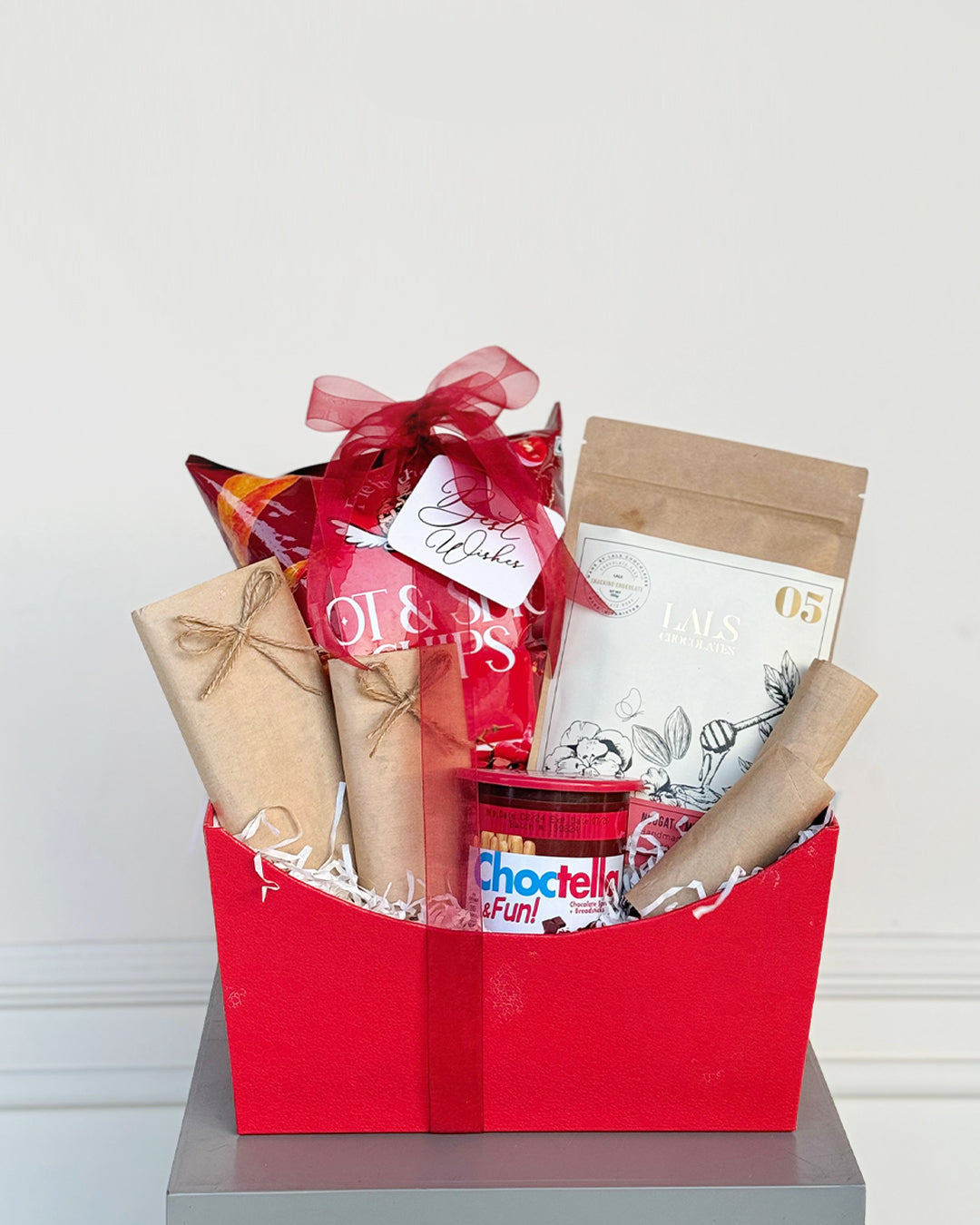Gourmet Snack & Chocolate Gift Basket in Crimson Red