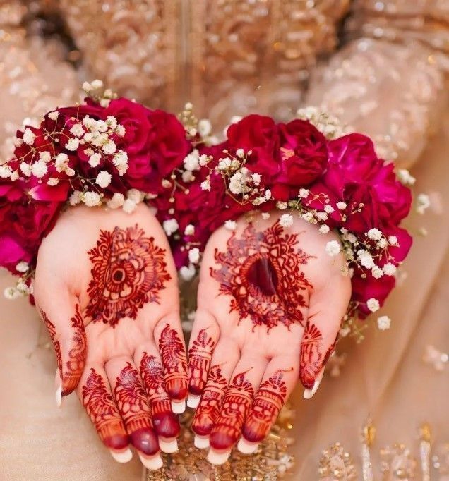 Red Rose and Baby’s Breath Henna Ceremony Wrist Cuffs