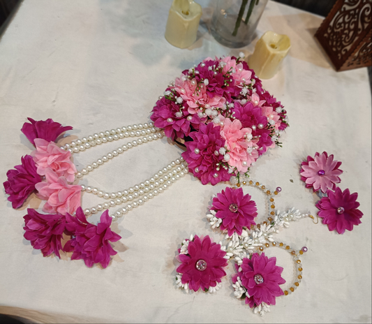 Magenta & Blush Floral Jewellery Set with Pearl Accents