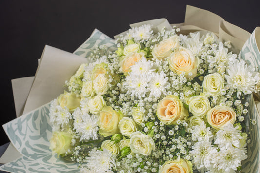 Elegant Cream Roses & White Chrysanthemum Bouquet