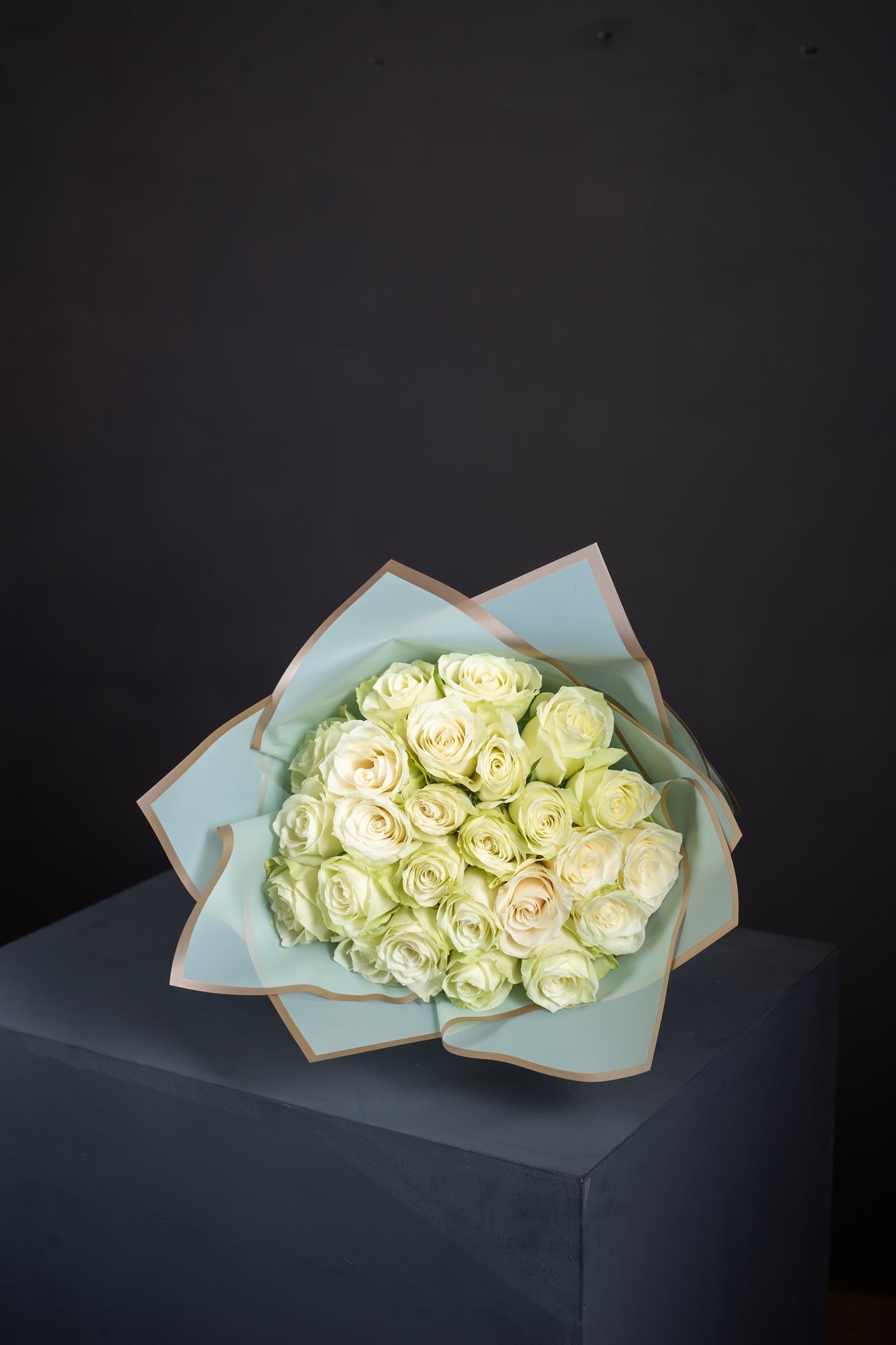 Elegant Cream White Rose Bouquet in Mint Green Wrap