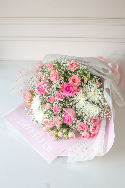 Elegant Pink Rose & White Chrysanthemum Mother’s Day Bouquet