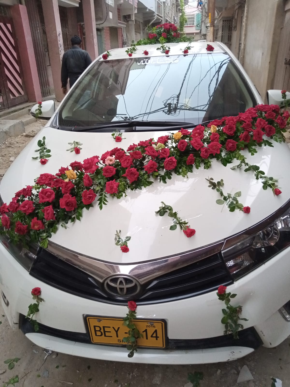 Elegant Red Rose Wedding Car Decoration