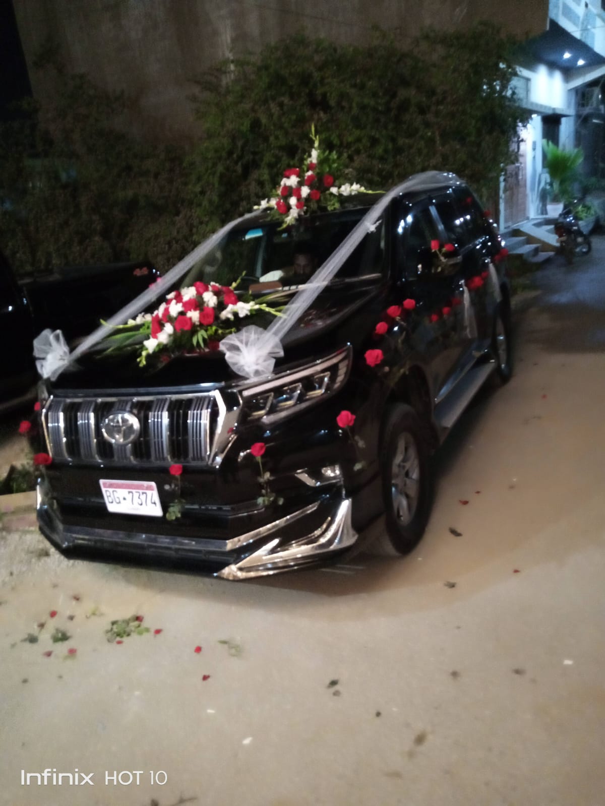 Premium Black Prado Wedding Car Decoration with Red & White Roses