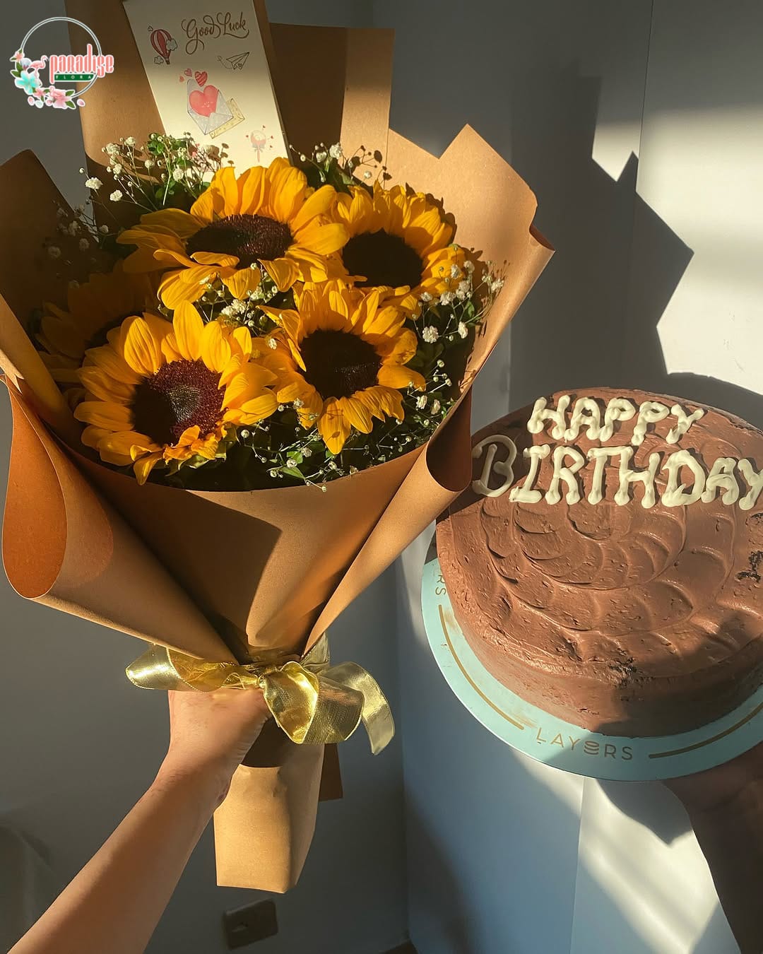 Sun-Kissed Sunflower Bouquet & Layers Chocolate Cake Combo