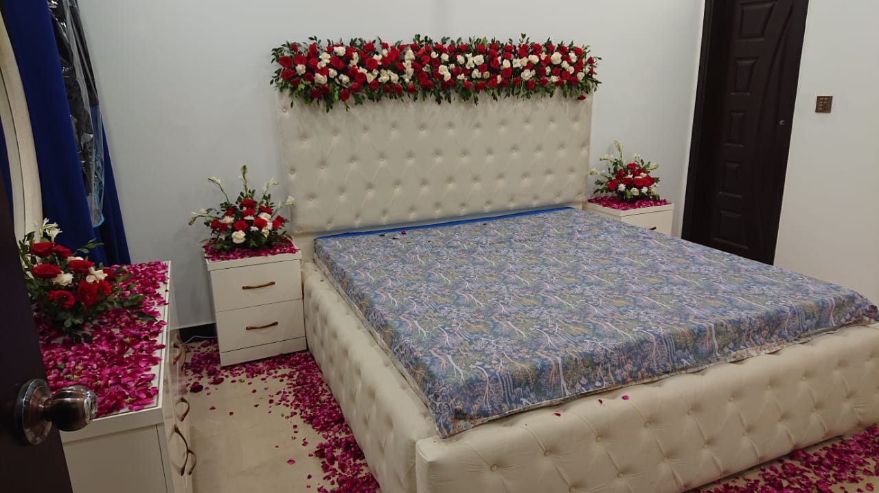Royal Red & White Rose Bridal Bed Decoration