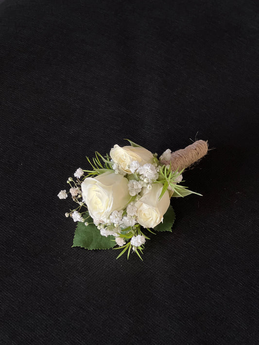 Elegant Pink Baby Rose Boutonniere with Jute Wrap