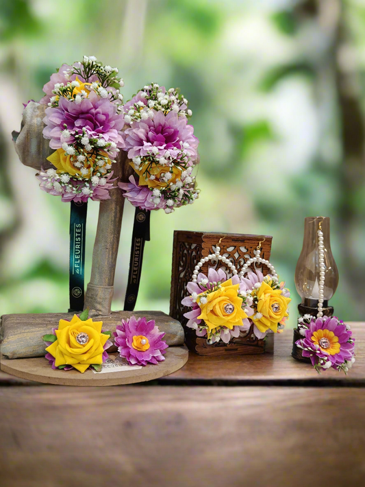Purple & Yellow Floral Jewellery Set with Matching Gajray