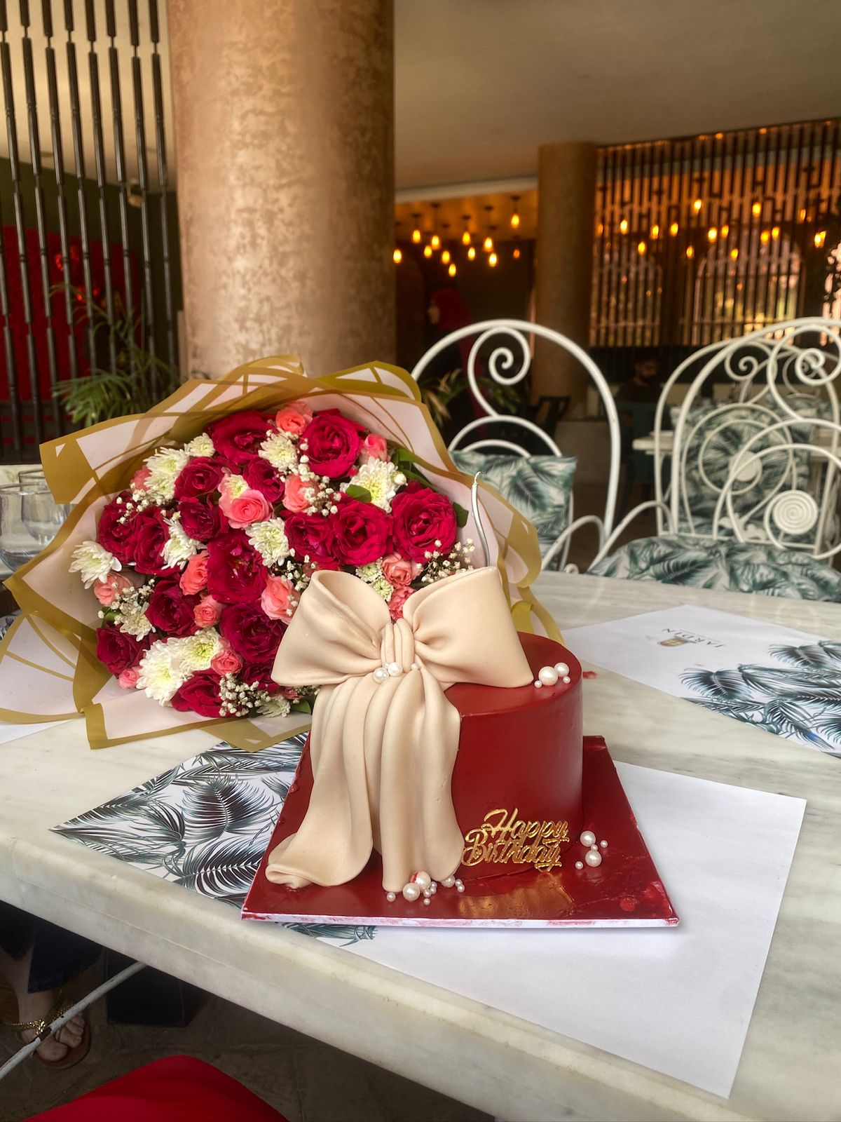 Elegant Crimson Rose & White Chrysanthemum Bouquet