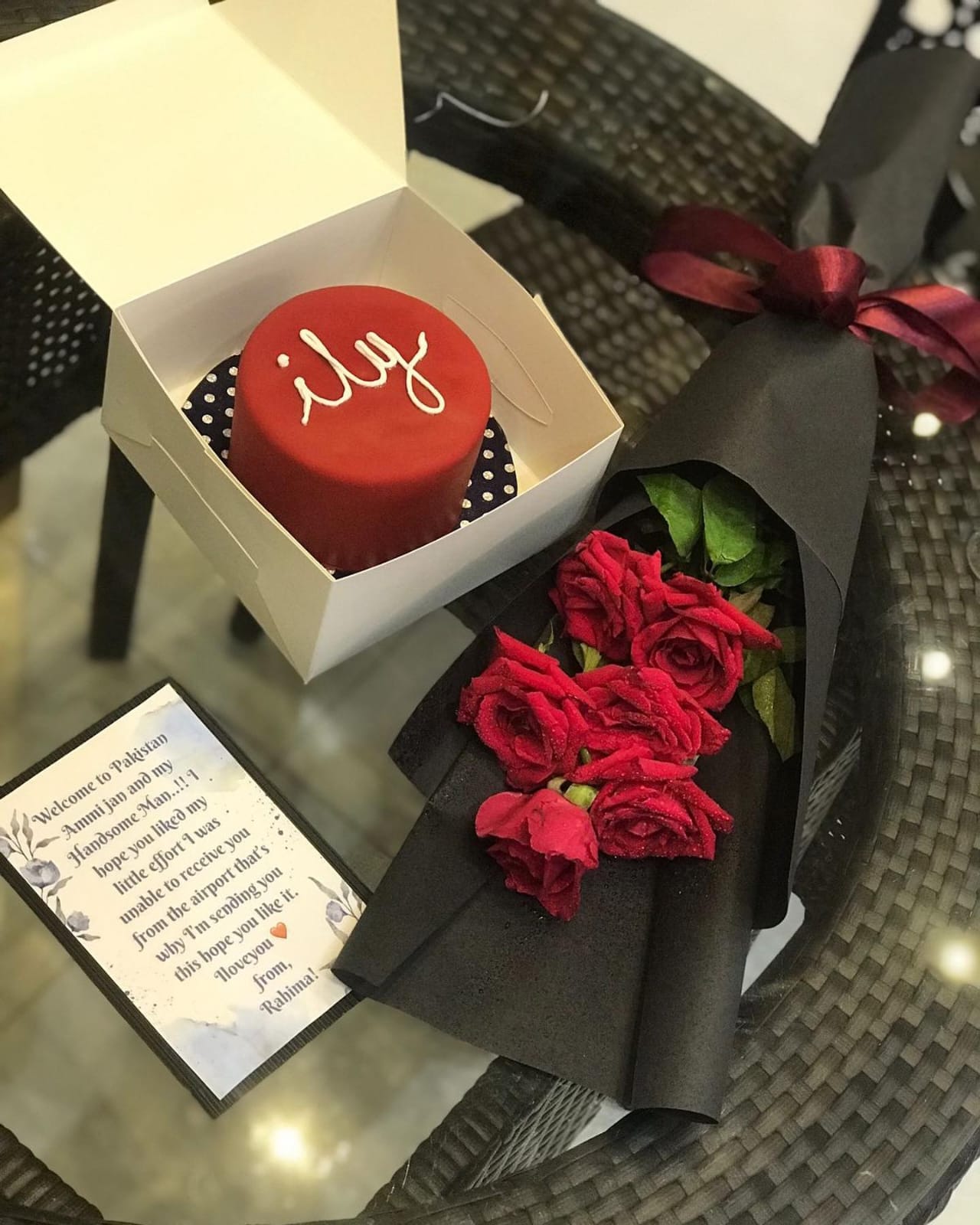 Red Velvet Mini Cake & Premium Red Rose Hand Bouquet Combo