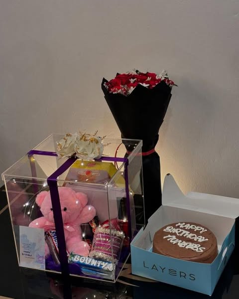 Birthday Gift Combo with Red Roses, Cake & Surprise Box