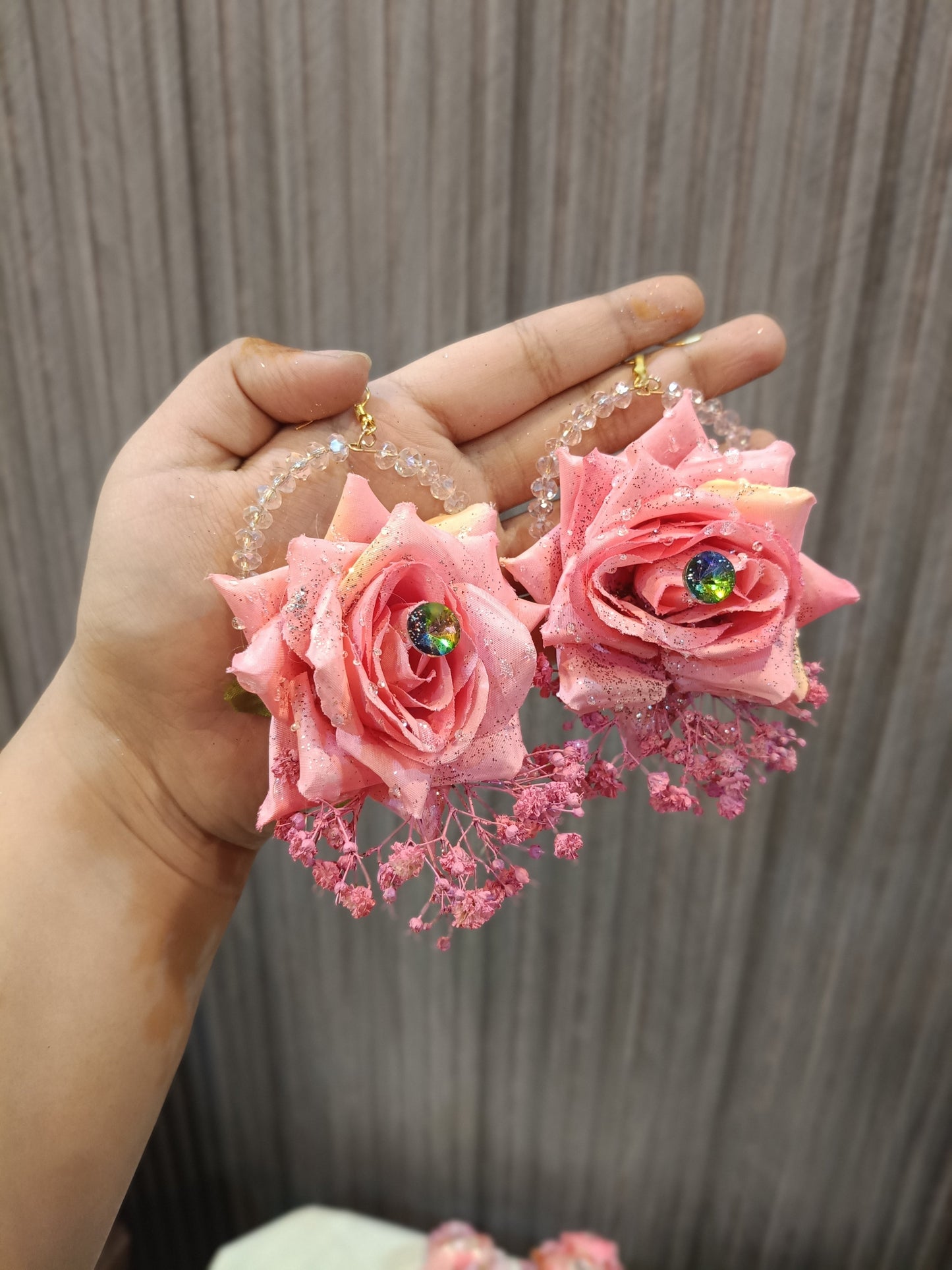 Blushing Pink Rose Bridal Floral Jewelry Set