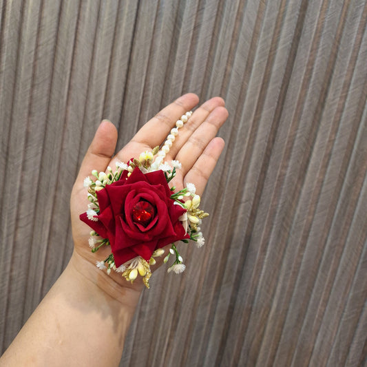 Elegant Red Floral Hoop Earrings with Pearls & Ruby Accents