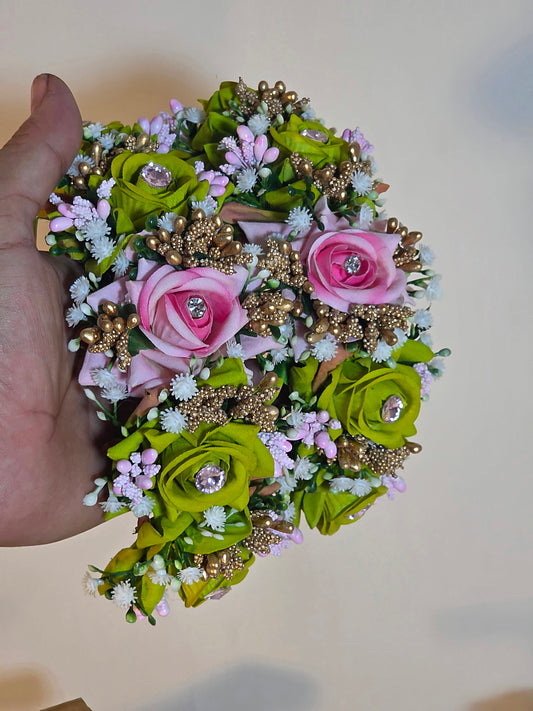Elegant Pink & Lime Green Floral Wrist Corsage Set