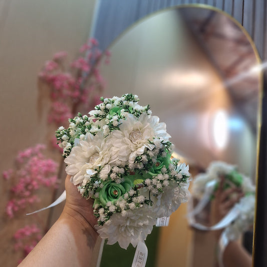 Elegant White & Mint Green Floral Wrist Corsage
