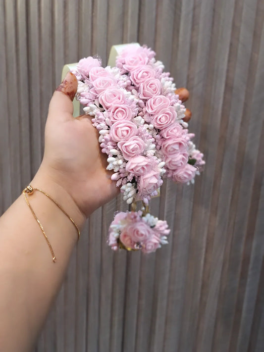 Elegant Pink Rose & Jasmine Bud Floral Gajray (Pair)