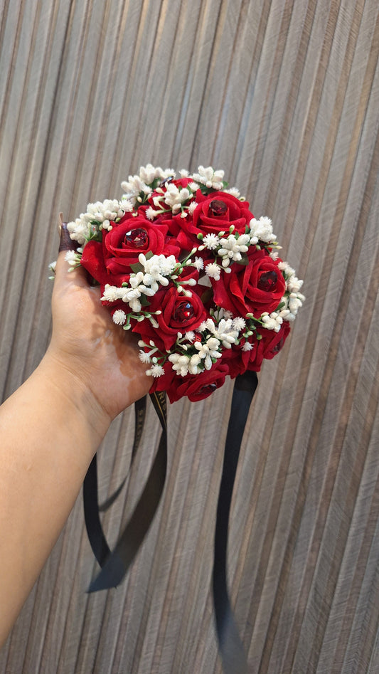 Elegant Red Rose & Pearl Floral Jewelry Set