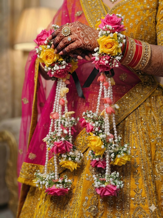 Bridal Rose & Pearl Floral Kaleere with Baby’s Breath
