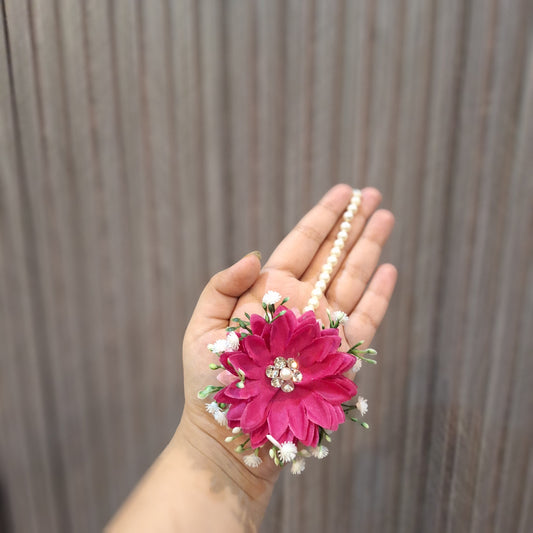 Pink Floral Hoop Earring with Pearl Detailing