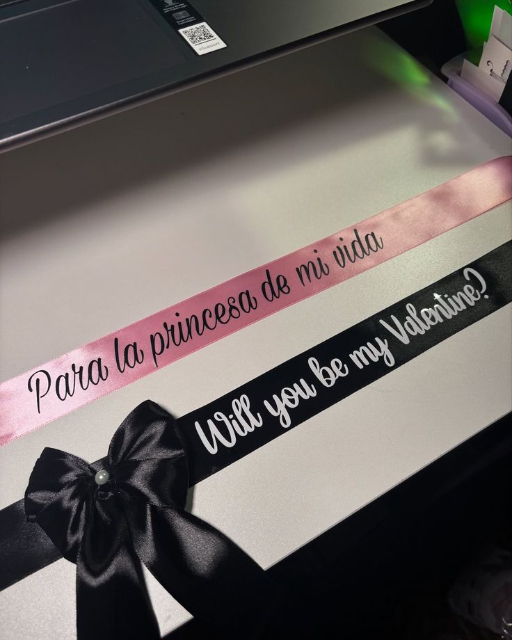Custom Scripted Satin Ribbons – Pink & Black Duo