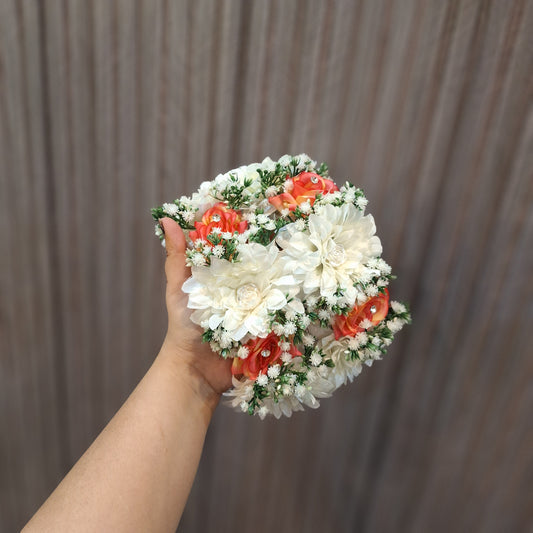 White Dahlia & Orange Rose Floral Hair Gajaray
