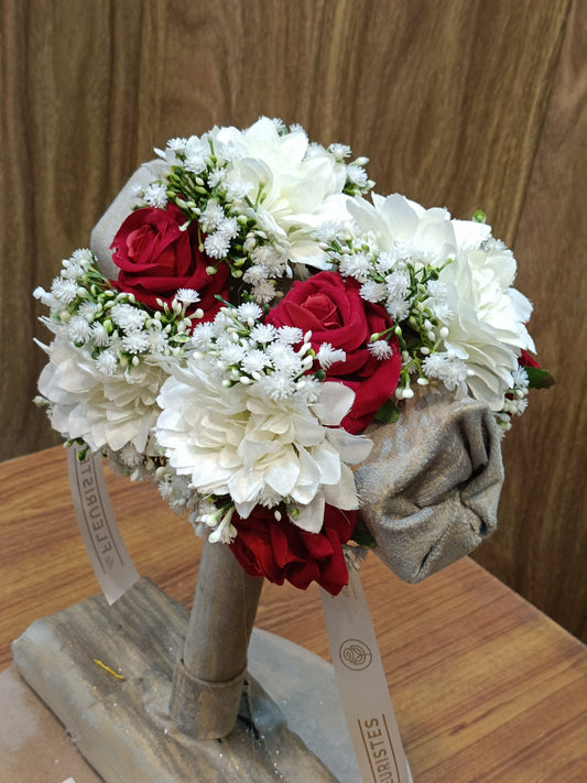 Elegant Red Rose & White Floral Wrist Corsage Pair