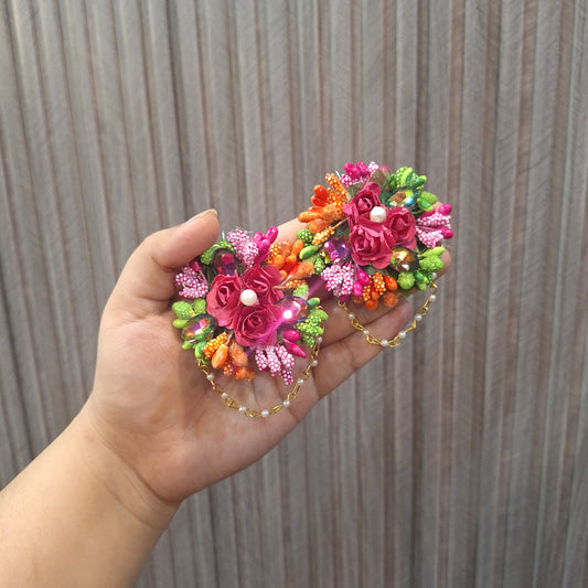 Vibrant Multi-Color Floral Maang Tikka with Pearl Accents