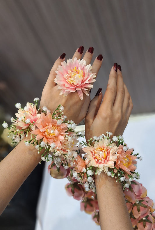Elegant Peach Floral Kaleerey with Rose Hangings