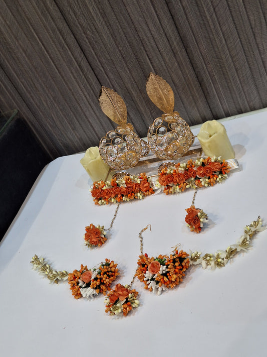 Vibrant Orange & White Floral Jewelry Set – Complete Mehndi & Mayun Collection